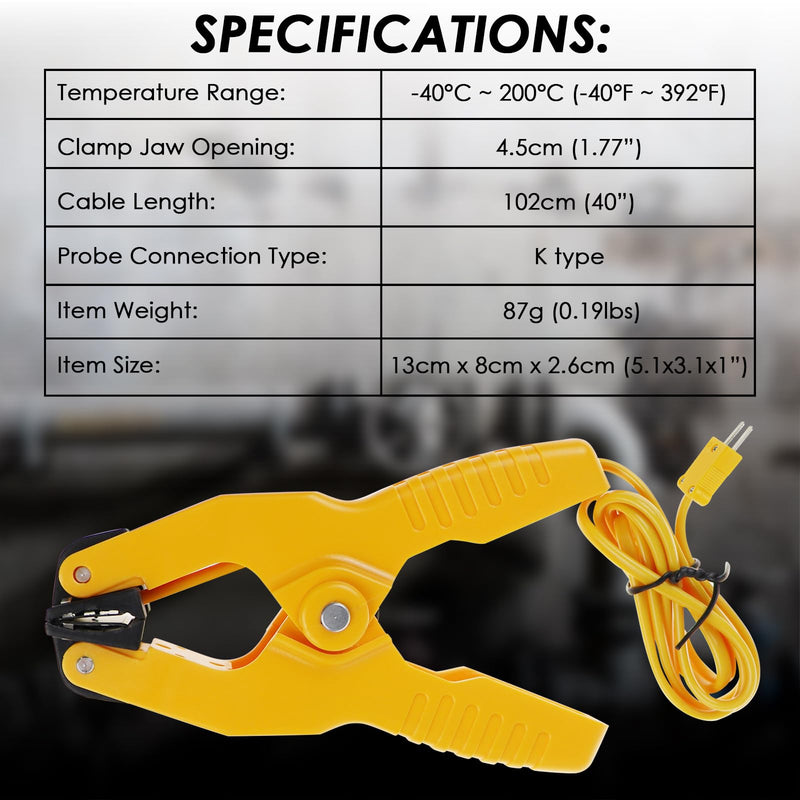 [Australia - AusPower] - 2 PCS Temperature Clamp HVAC K-Type Thermocouple Thermometer Lead Probe Pipe Clamp Multimeter Sensor Fieldpiece Jaw Clip Plumbing Clamp (1) 1 
