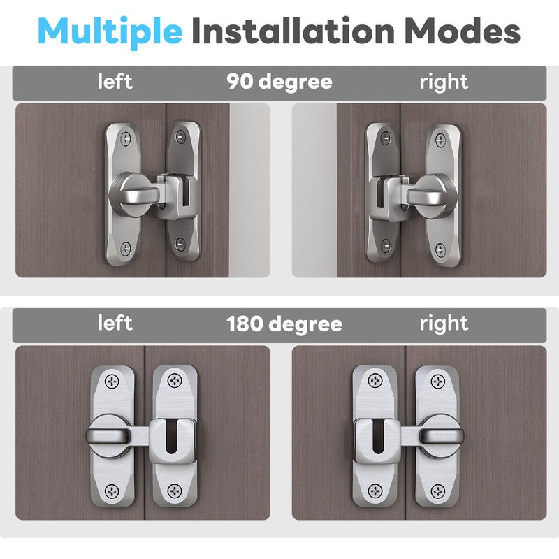 Barn Door Lock, 90/180 Degree Flip Door Locks, Protect Privacy Sliding Gate Latch for Garden, Bathroom, Fence, Outdoor, Shed (Silver-2 pcs) Silver-2 pcs