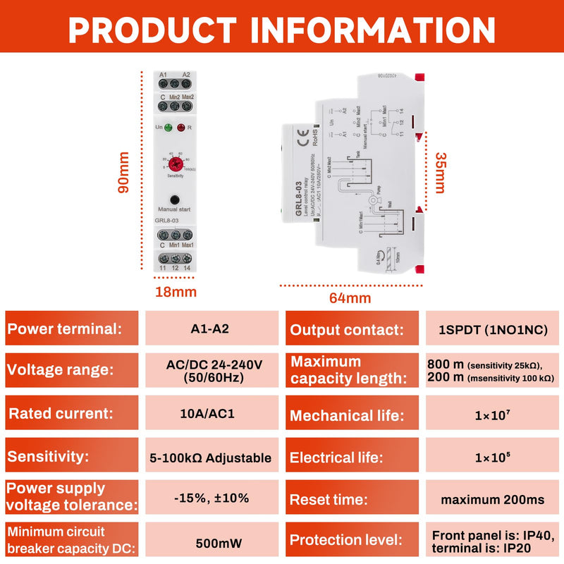 [Australia - AusPower] - ZPSHYD GRL8-03 Liquid Level Control Relay - AC/DC 24-240V 10A Electronic Water Level Controller for Well, Tank, Pump, Tower, Reservoir 