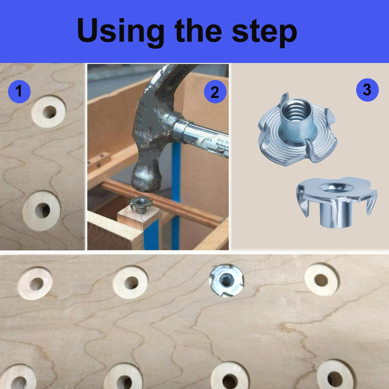[Australia - AusPower] - 100pcs 1/4"-20 T-Nut, Zinc-Plated Steel Threaded Insert Corrosion Resistant,5/16" Barrel Length,4-Pronged Tee Nut for Wood,Rock Climbing Holds,Home,Cabinetry, Furniture,etc. 
