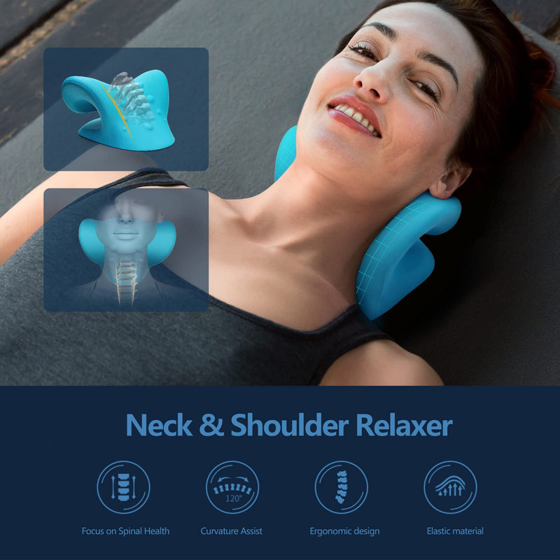 [Australia - AusPower] - Cozyhealth Neck Stretcher for Neck Pain Relief, Neck and Shoulder Relaxer Cervical Traction Device Pillow for TMJ Pain Relief and Muscle Relax, Cervical Spine Alignment Chiropractic Pillow (Blue) 