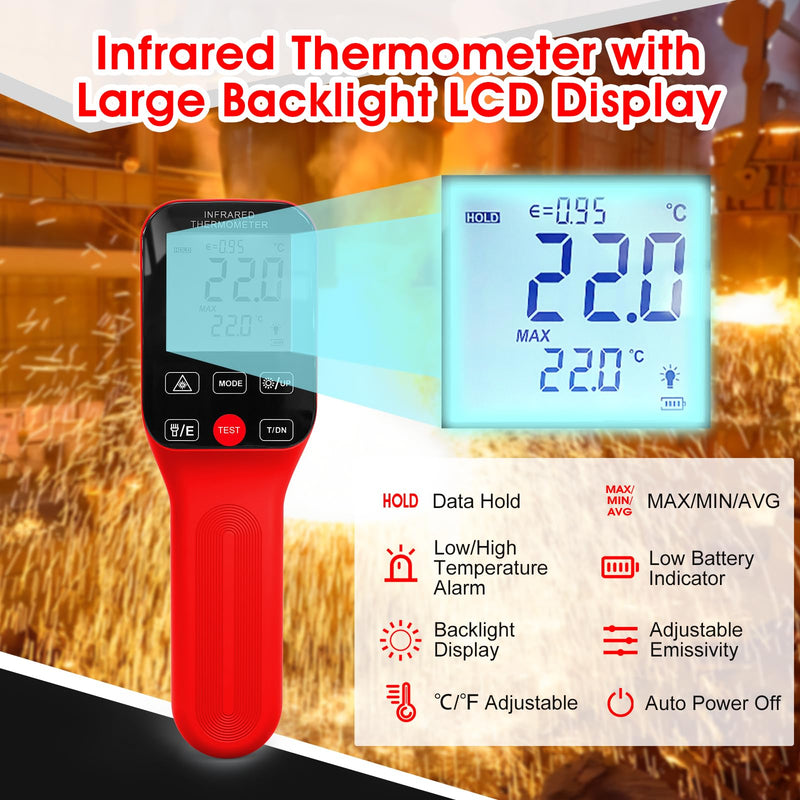 [Australia - AusPower] - Pyrometer 30:1 Infrared Thermometer-58℉~2912℉, Non-Contact Thermometer, Rechargeable Laser Temperature Gun with LCD Display, Adjustable Emissivity for Grill, Engine, forging (Not for Human) 