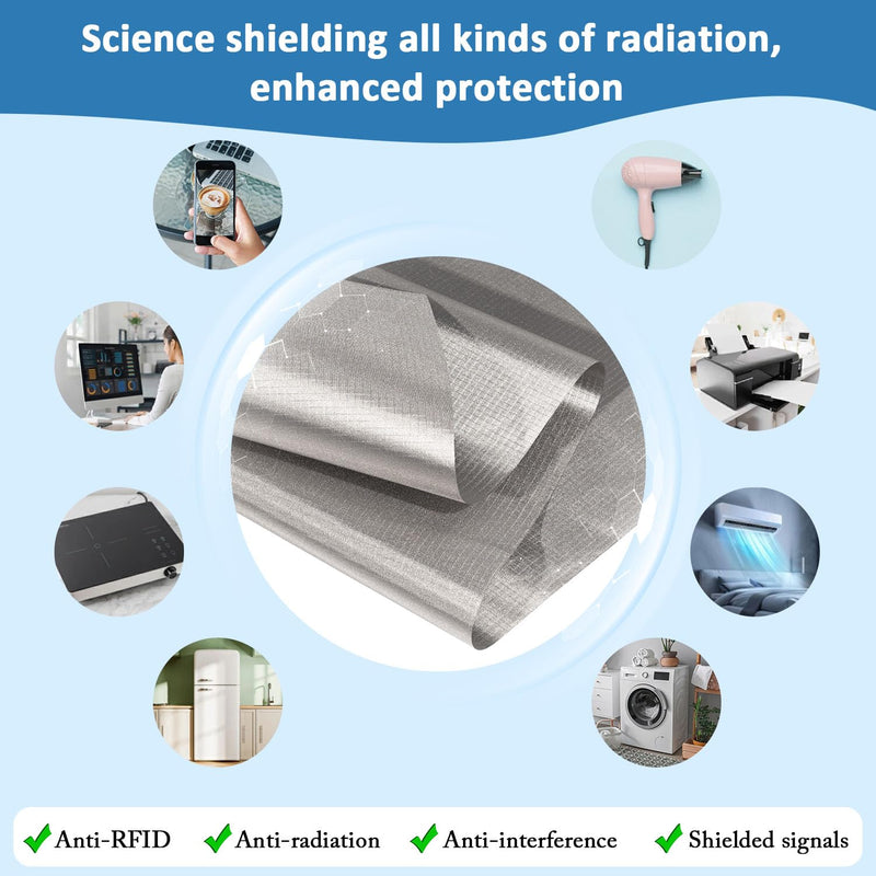 Faraday Fabric 43" x 43"+ 79"L Tape, Military Grade Faraday Cloth for Shielding RFID, EMP, EMF, EMI, 5G, WiFi, Bluetooth, GPS, Signal Leakage Prevention 43" x 43"