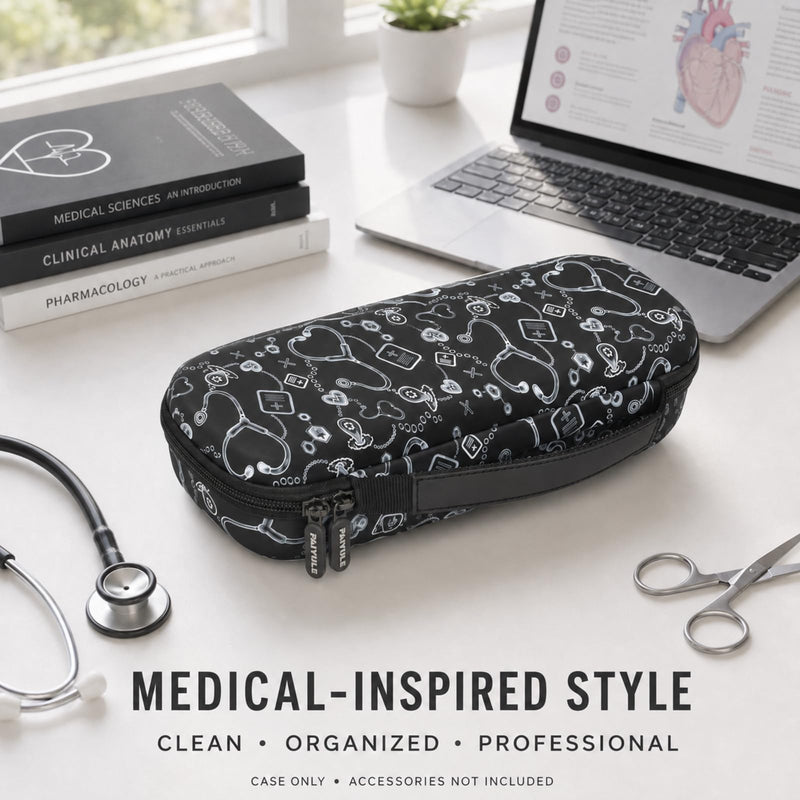 Stethoscope Case - Hard Carrying Bag Compatible for St John Ambulance/ 3M/ MDF/AKORD Dual or Single Head Littmann Stethoscope - Includes Mesh Pocket for Accessories Black
