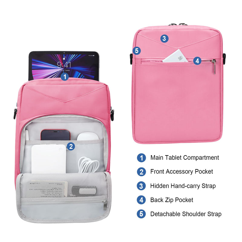 [Australia - AusPower] - 9-11 Inch Tablet Bags for Women, Padded Carrying Sleeve Case for iPad Pro 11 (2022-2018), iPad 10.9 (10th Gen), iPad Air (5/4th Gen), Galaxy Tab S9/S8 (Pink) Pink 