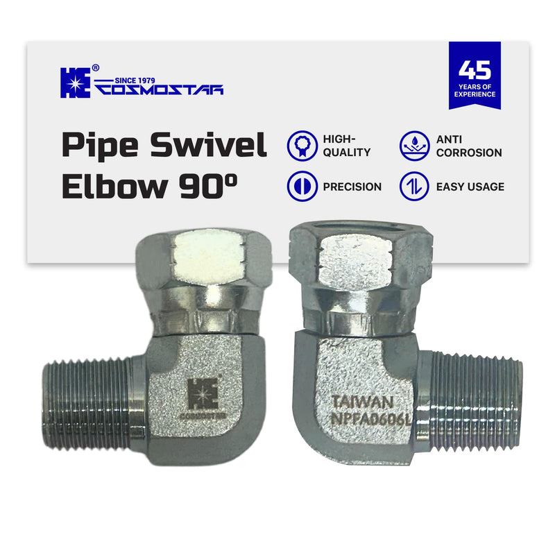 [Australia - AusPower] - Cosmostar 3/8" NPTF Male x 3/8" NPSM Pipe Swivel Elbow 90-degree, Hydraulic Adapter 