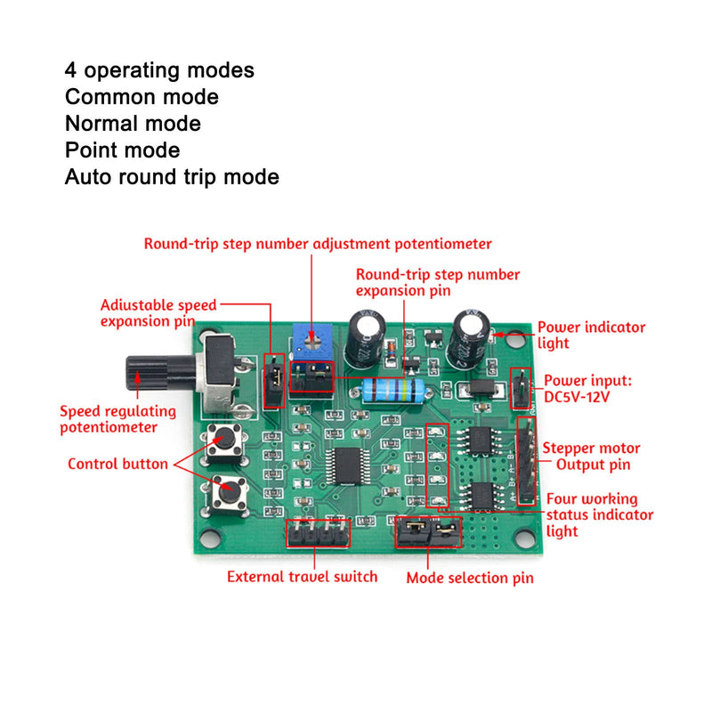 Stepper Motor Driver Board DC5V 12V Micro for 2 Phases 4 Wire and 4 Phase 5 Wire Reduction Control Module Miniature with Reverse Polarity Protection