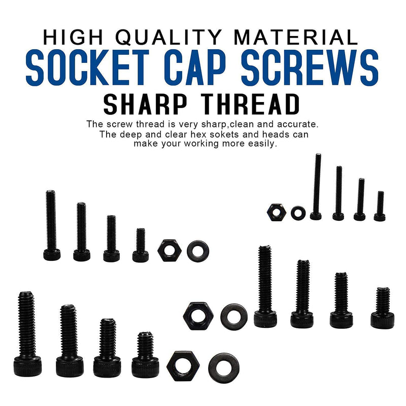 [Australia - AusPower] - NINDEJIN M2 M3 M4 M5 Hex Socket Head Cap Screws Assortment Kit, Machine Screw Bolts, Nuts, Washers & Wrench (880pcs Stainless Steel+1060pcs Carbon Steel) 