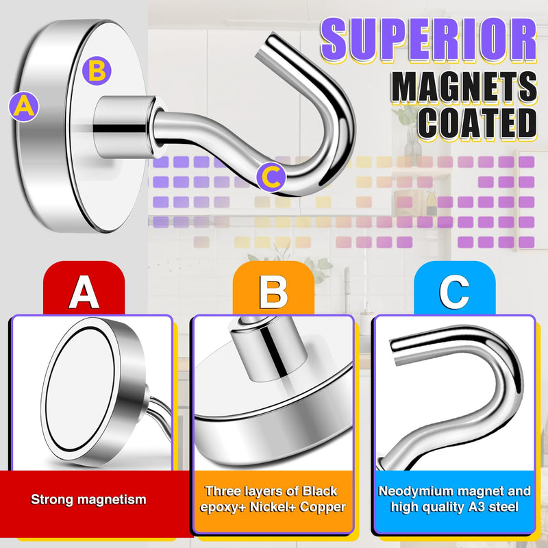 [Australia - AusPower] - TRYMAG Strong Magnetic Hooks Heavy Duty, 80Lbs+ Super Neodymium Magnetic Hooks for Hanging, 12 Pack Earth Magnets with Hooks for Cruise Cabins, Magnetic Hanging Hooks for Office, Grill, Classroom 