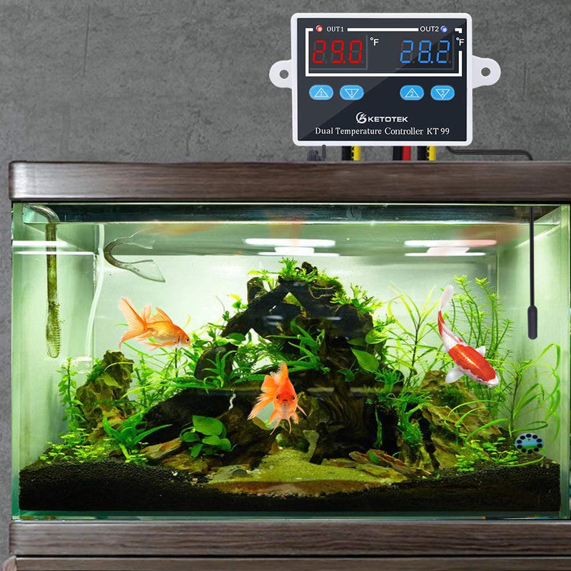 [Australia - AusPower] - Ketotek Thermostat, Heating and Cooling Digital Temperature Monitor, Thermostat, with 2 Sensor Output Power, Direct for Aquarium and Incubator Heating, Terrarium Reptiles Mat AC 230 V 