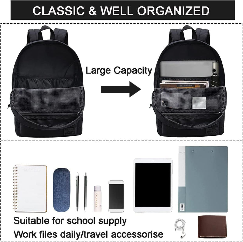 [Australia - AusPower] - SUPACOOL Lightweight Casual Laptop Backpack with USB Charging Port For for Men and Women, Daily use backpack, Backpack for College (Full Black) Full Black 