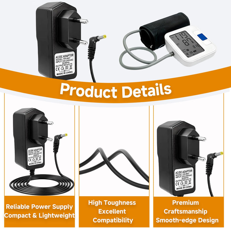 6 V Power Supply Charger for Omron Blood Pressure Monitor X7 Smart, AC Power Adapter Replacement Charging Cable Compatible with Omron M7 M500 M700 M3 M5 M2 M6 M8 M9 X3 X4 Series, 1.5 m Cable