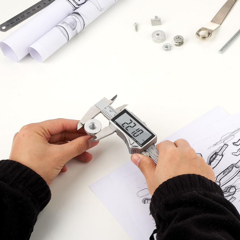 [Australia - AusPower] - Adoric Digital Caliper, Caliper Measuring Tool Stainless Steel Vernier Caliper Digital Micrometer with Large LCD Screen, Easy Switch from Inch Metric Fraction, 0-6" Caliper Tool for DIY/Household 6" Ss-large Lcd 
