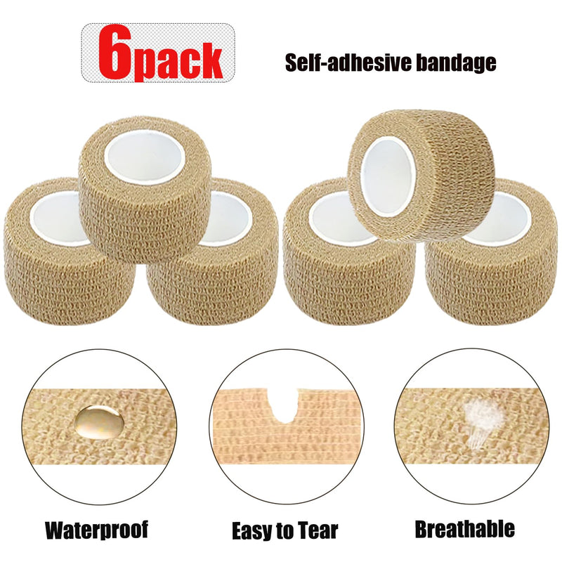 Hysiwen 6 Pack 1" x 5 Yards Self Adhesive Bandage Breathable Cohesive Wrap Self Adherent Vet Tape Self Stick Bandage Wrap for Sports, Athletic, Wrist, Ankle(Skin Color) 1 Inch Skin Color