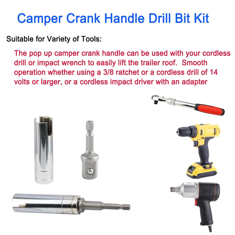 [Australia - AusPower] - Camper Crank Handle Kit/Trailer Crank Handle Fits for Fits Coleman Fleetwood POP UP Replacement 3/8 Socket, Chrome, RCKIM00146 