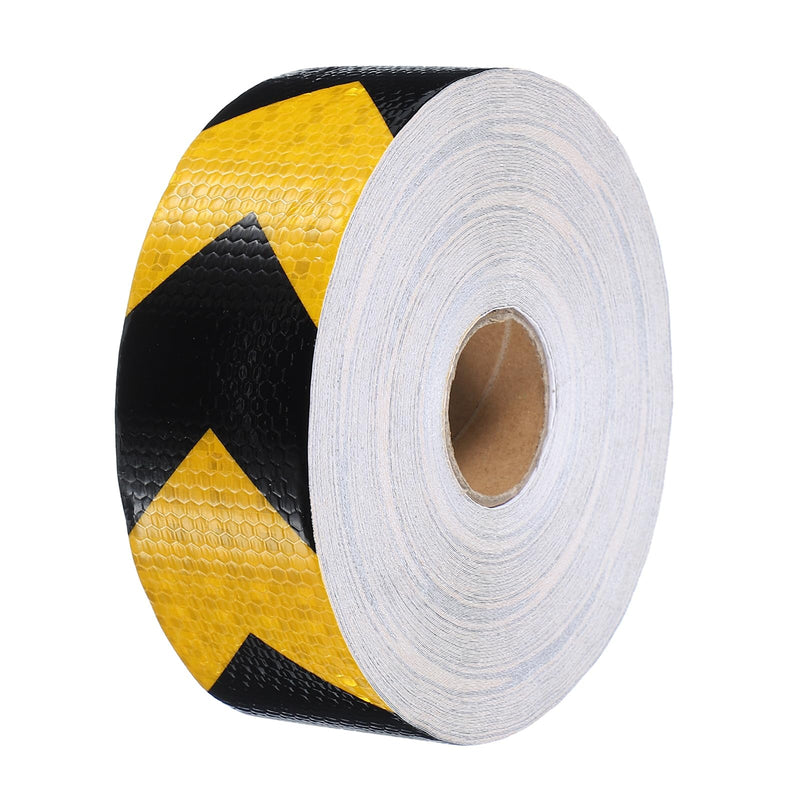 PATIKIL Reflective Tape, 1 Roll 2 Inch x 148 ft Waterproof Self Adhesive High Visibility Caution Warning Safety Tape Outdoor Arrow Reflector for Trucks Trailers Cars, Yellow Black 2 Inch x 148 Feet