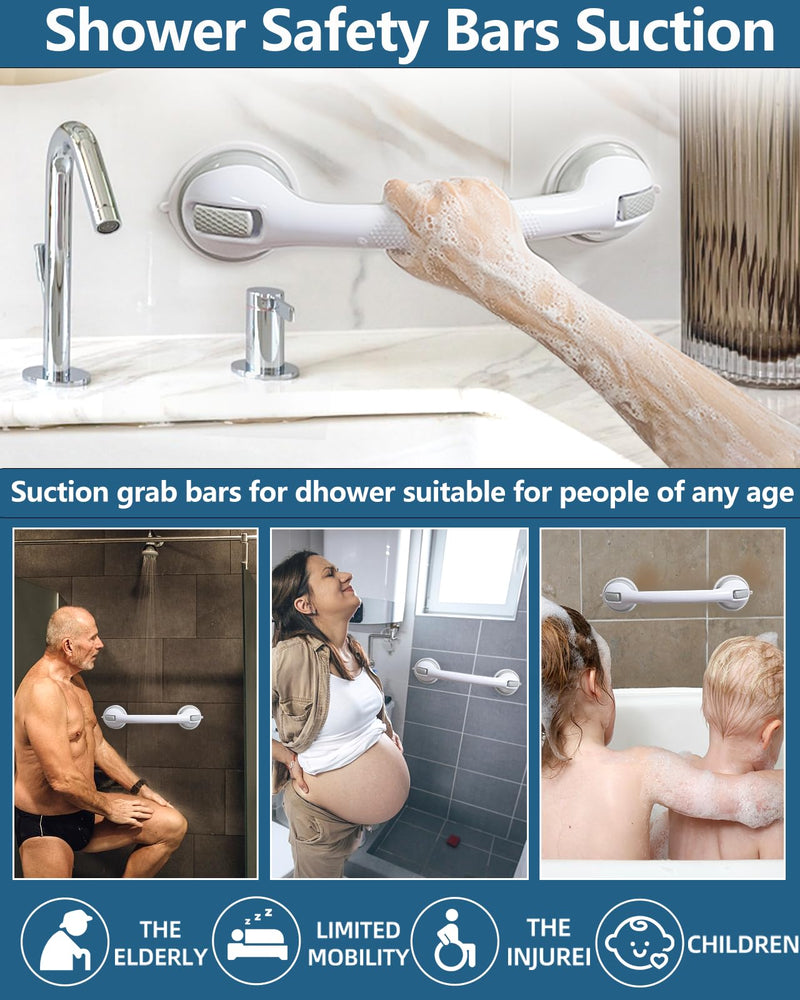 Shower Grab Bars, 2 Pack 16.2 inch Suction Cup Grab Bar for Bathtubs Showers for Wall, Shower Handrails for Seniors, Heavy Suction Cup Grabs Bar,Duty Showers Handle Removable, Bathroom Safety Grip 2 Pack 16.2"