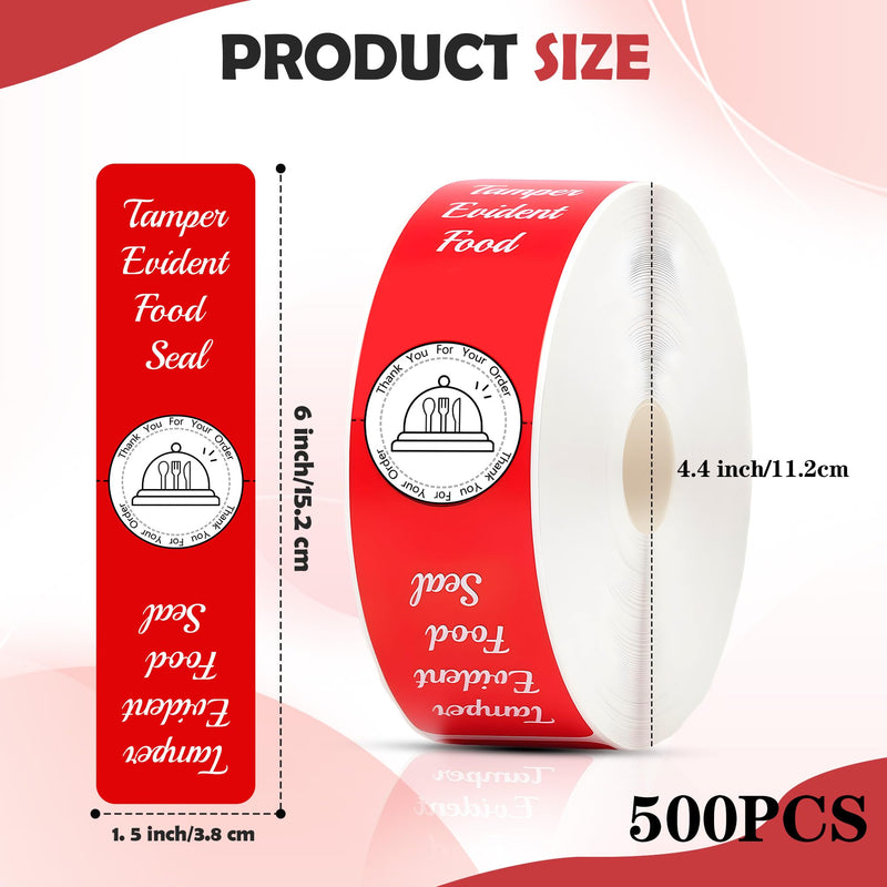 500 Pcs Tamper Evident Stickers for Food Delivery 1.5 x 6 Inches Red Tamper-Proof Safe Seal Tape & Labels - for Sealing Drink, Food & Pizza Boxes to Preserve Freshness 500