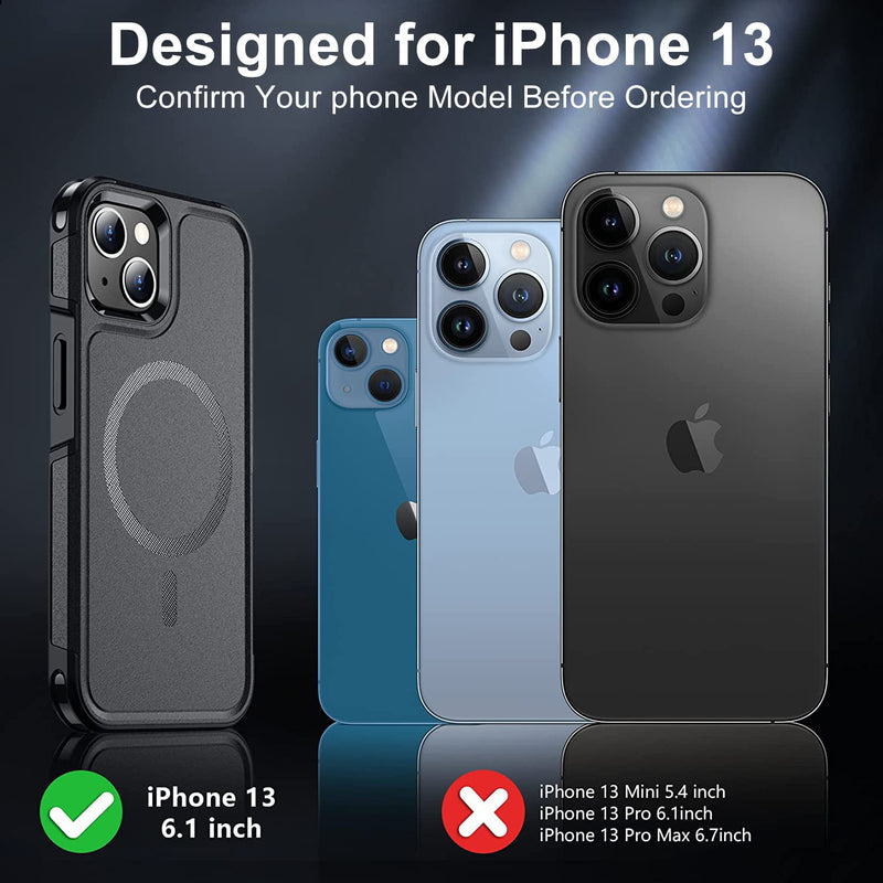 [Australia - AusPower] - SPIDERCASE Designed for iPhone 13 Case, with [2 Pcs Tempered Glass Screen Protector] Compatible with Magsafe Shockproof Anti-Drop Military Protective Cover for iPhone 13 6.1 inch (Black) Magnetic Black 