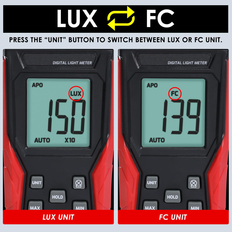 [Australia - AusPower] - Light Meter Digital Illuminance Lux Meter 0.1~200,000 LUX (0.01~20000FC) with Backlight Luxmeter, Lighting Intensity Brightness Measurement for Indoor Outdoor Plants Film Photography Lumen Meter 
