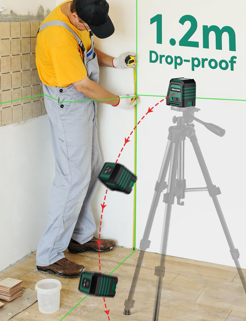 [Australia - AusPower] - RockSeed Dual Modules Line Laser, Self Leveling Laser Level, Horizontal and 150° Vertical Green Beam, 2 AA Batteries, Carrying Bag, for Home Decoration/DIY/Construction Site LV02G 