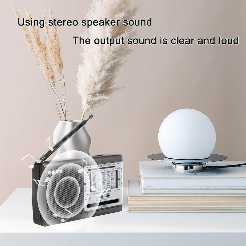 [Australia - AusPower] - XHDATA D219 Portable AM FM Shortwave Radio Battery Operated Small Great Reception Radio with Good Sound,Earphone Jack for Gift Elder,Home,Child [Sliver] Sliver 