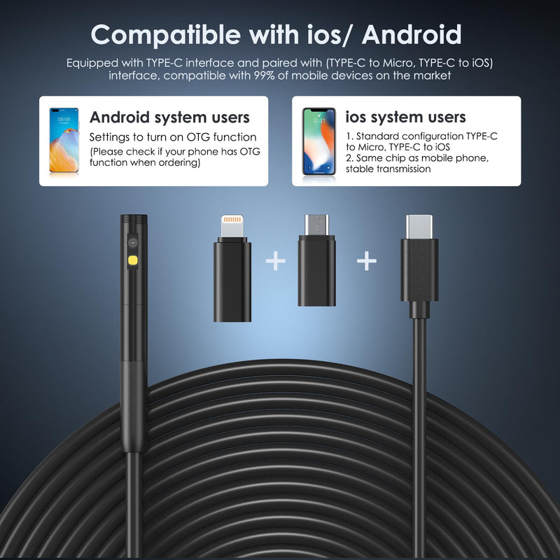 [Dual-Lens] Endoscope Camera with Light,1920 HD WiFi Borescope with Dual Lens,Endoscope 9.8FT Semi-Rigid Snake Cable Pipe Camera,Wireless Waterproof Video Inspection Camera for iPhone, Android, iOS