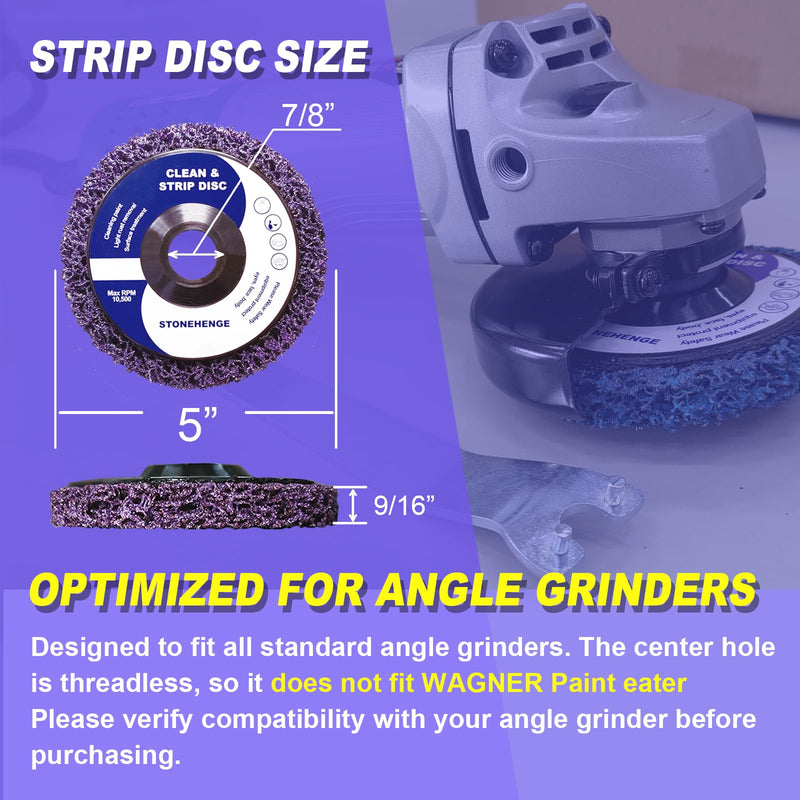 [Australia - AusPower] - 5 PCS - Paint Stripping Wheel Disc Abrasive, Remove Paint Coating Rust Welds Oxidation - Efficient Strip Disc for Metal Surface Preparation & Angle Grinding - (5" x 7/8") 5" x 7/8" Purple 