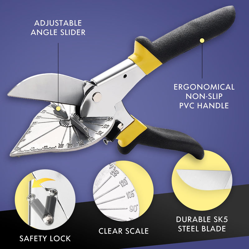 [Australia - AusPower] - Miter Shears for Molding, RAINHOL Trim Cutter Hand Tool, Adjustable Angle Cutting Tool for Wood Trim Molding, PVC, Vinyl, Trunking, 2 Extra Replacement Blades Included Miter Shears with 2 Blades 