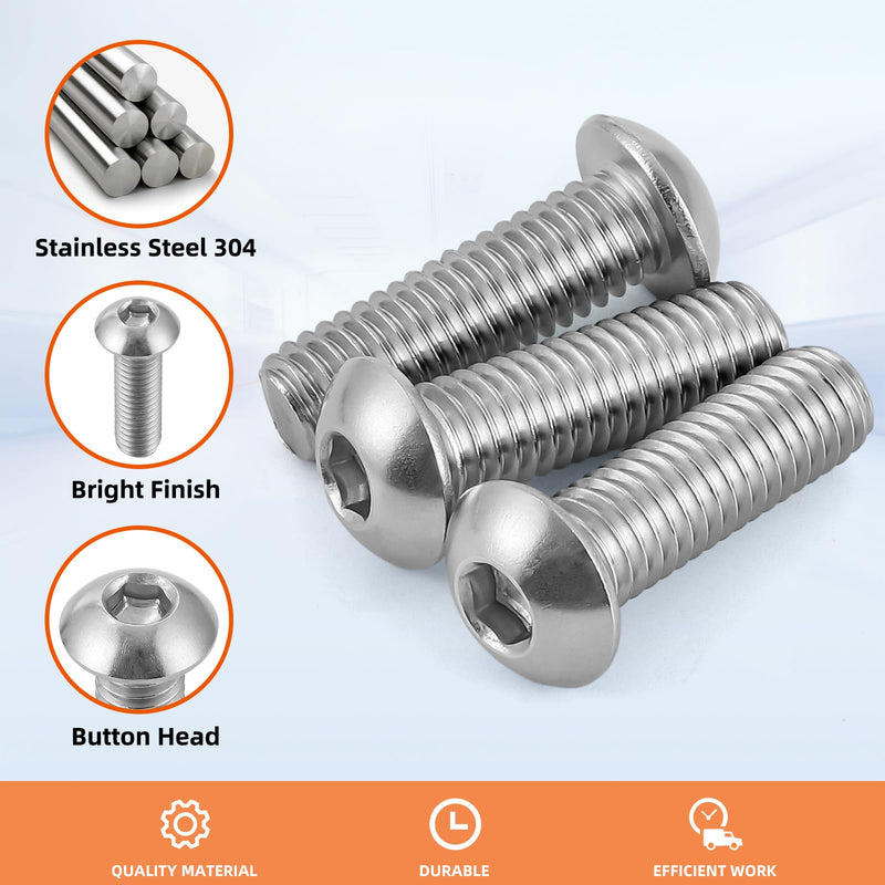 [Australia - AusPower] - 5/16-18 x 1" Button Head Socket Cap Screws, 304 Stainless Steel 18-8, Bright Finish, Coarse Thread Fully Threaded, Allen Hex Drive, 12 PCS 5/16-18 x 1" 