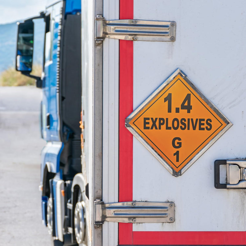 Hazardous Material Placard - Explosive Class 1.4G, Removable Vinyl Sticker, 27-Pack