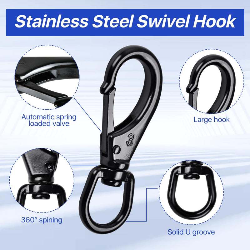 [Australia - AusPower] - 3 PCS Swivel Snap Hooks, 4.65 inch Swivel Hooks, 331 LBS Capacity Heavy Duty Flag Clips, Stainless Steel Swivel Eye Snaps, Swivel Carabiner for Marine Sports Luggages Pets Keychains Flagpole 