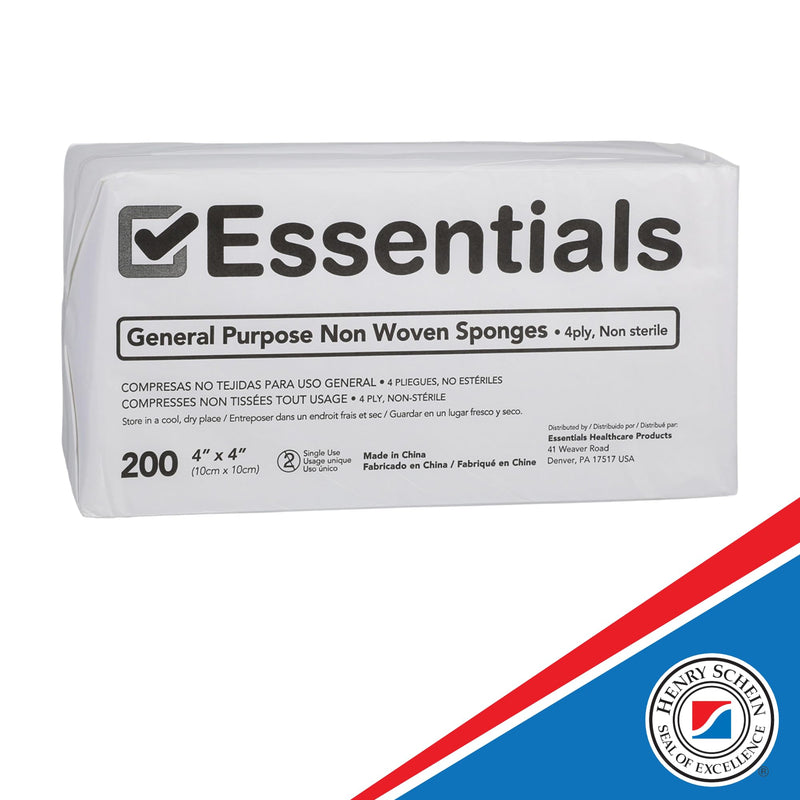 [Australia - AusPower] - Essentials Non-Sterile Gauze Sponges - 200 Count, 4-Ply, 4'' x 4'' Pads, Non-Woven, Wound Care Product for First Aid Kit/Medical Facilities 1 Pack 