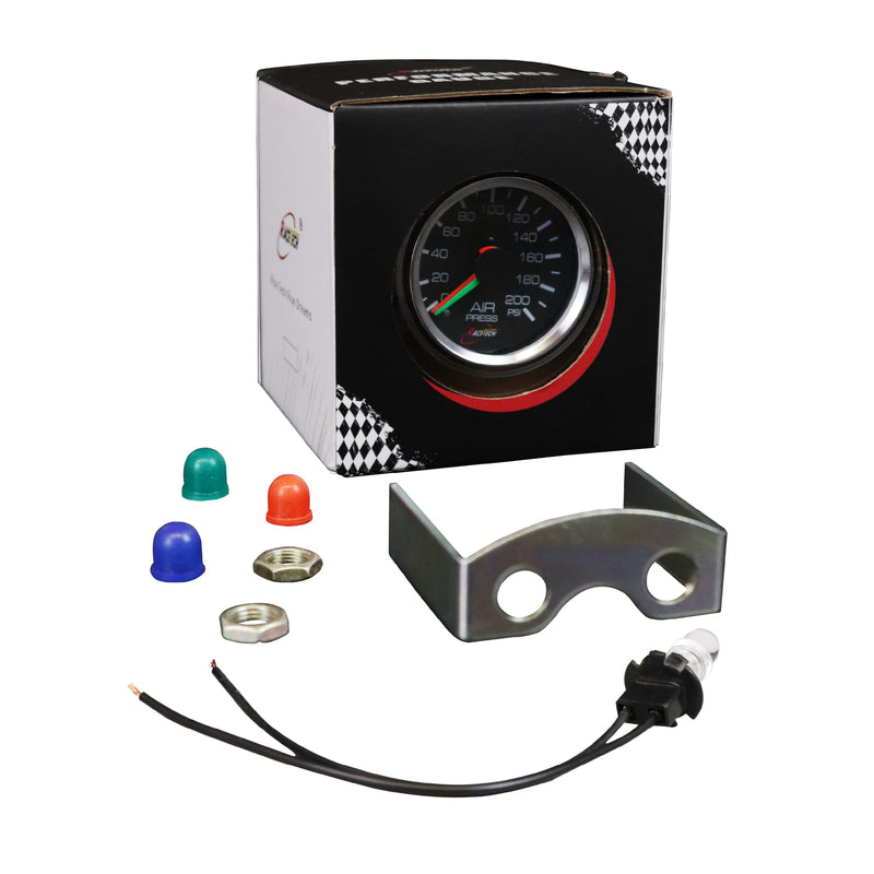 [Australia - AusPower] - RACETECH 200 PSI Mechanical Dual Air Suspension Pressure Gauge – 52mm (2-1/16"), Black Dial, Chrome Bezel, 1/8 NPT – for Air Ride Suspension Systems Dual 200 PSI 