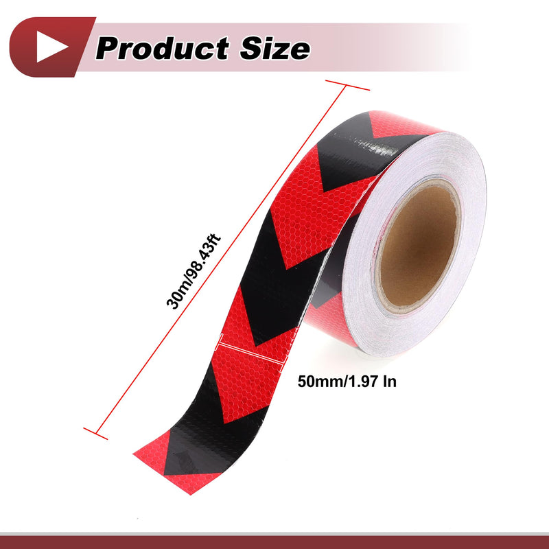 1 Pcs Safety Warning Reflective Tape Increased Visibility Reflective Strips 98.43ftx1.97" Red,Black PVC