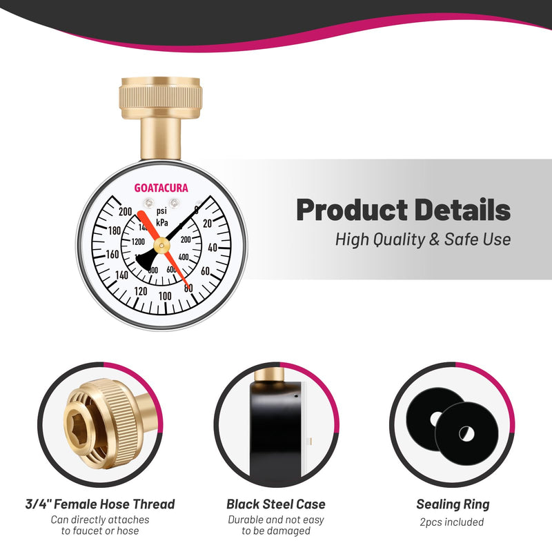 [Australia - AusPower] - 0-200psi/kpa Water Pressure Test Gauge, 2-1/2" Dial Size, 3/4" Female Garden Hose Thread, with Memory Red Pointer, for Measuring Water Pressure Dry with Memory Pointer 