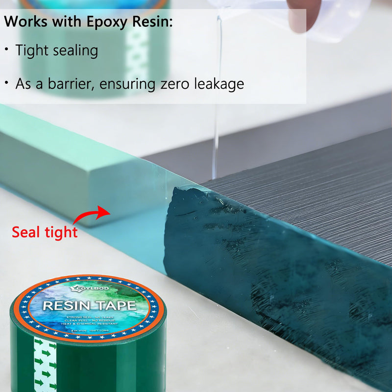 High-Temp Epoxy Tape - 2" x 108ft Heat-Resistant Molding Tape, No Residue & High Adhesion for River Tables, Resin Molding, Paint Protection, DIY Crafts (Green)