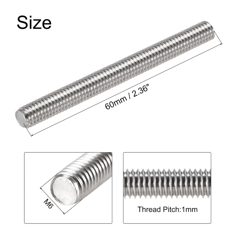 [Australia - AusPower] - uxcell 10Pcs M6 x 60mm Fully Threaded Rod 304 Stainless Steel Right Hand Threads,M6-1.0 Thread Pitch 