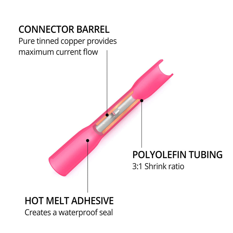 [Australia - AusPower] - Wirefy 200 PCS Heat Shrink Butt Connectors Red 22-16 AWG - Marine Grade Butt Connectors - Wire Butt Splice Connectors - Electrical Waterproof Heat Shrink Butts 
