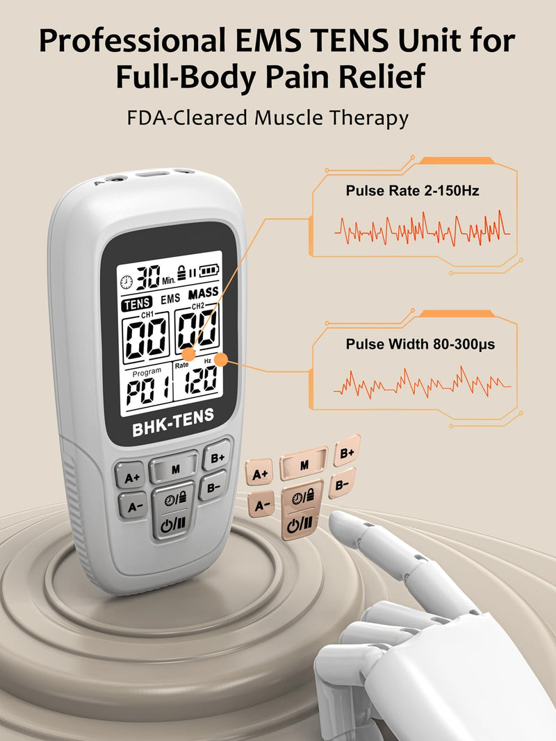 24 Modes TENS EMS Unit for Pain Relief, Muscle Stimulator Machine with 8 Reusable Electrode Pads - FDA Cleared 3-in-1 Device, 40 Intensity Levels, 90 Min Timer, Back/Neck/Knee Therapy, Pulse 2-150Hz 280 White