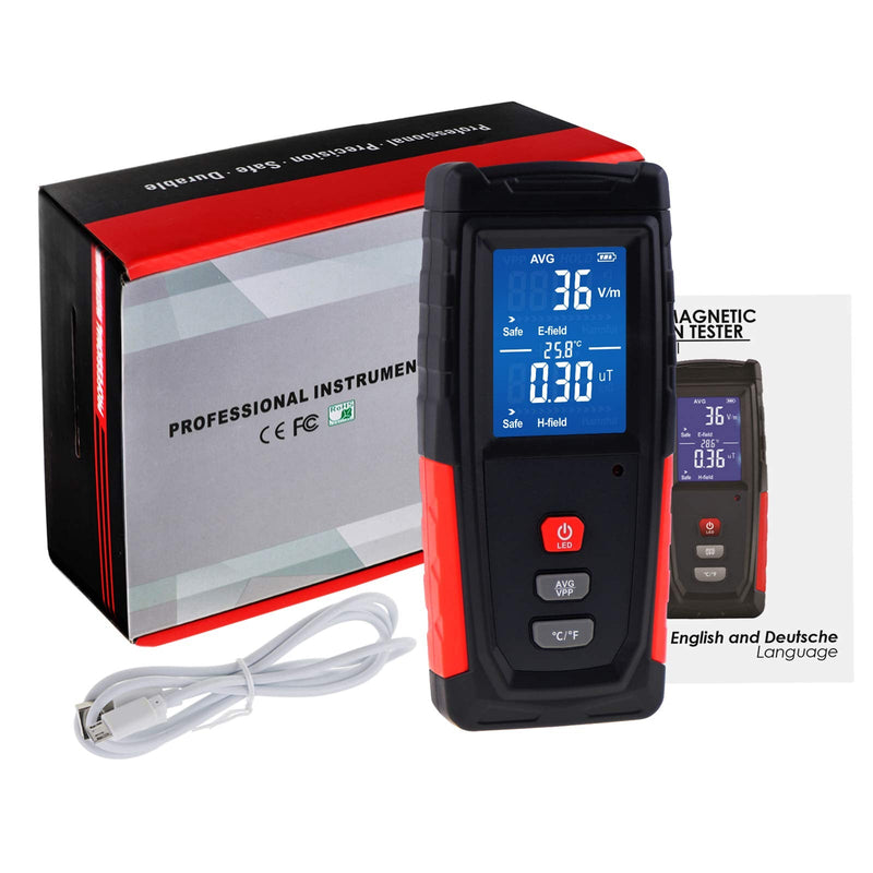[Australia - AusPower] - EMF Meter, Handheld LCD Digital Radiation Detector for Electromagnetic Fields, EMF Meter Magnetic Field Rechargeable for Home, Office, Outdoor EMF Inspections Hand EMF Meter 