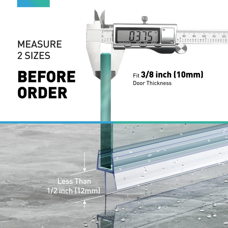 Shower Door Bottom Seal,2 PCS 3/8" X 36" Shower Door Sweep for 3/8 Inch Glass,Frameless Glass Door Seal Strip to Seal 12mm Door Gap,Stop Shower Leaks and Create a Water Barrier For 3/8" Glass-Short Sweep