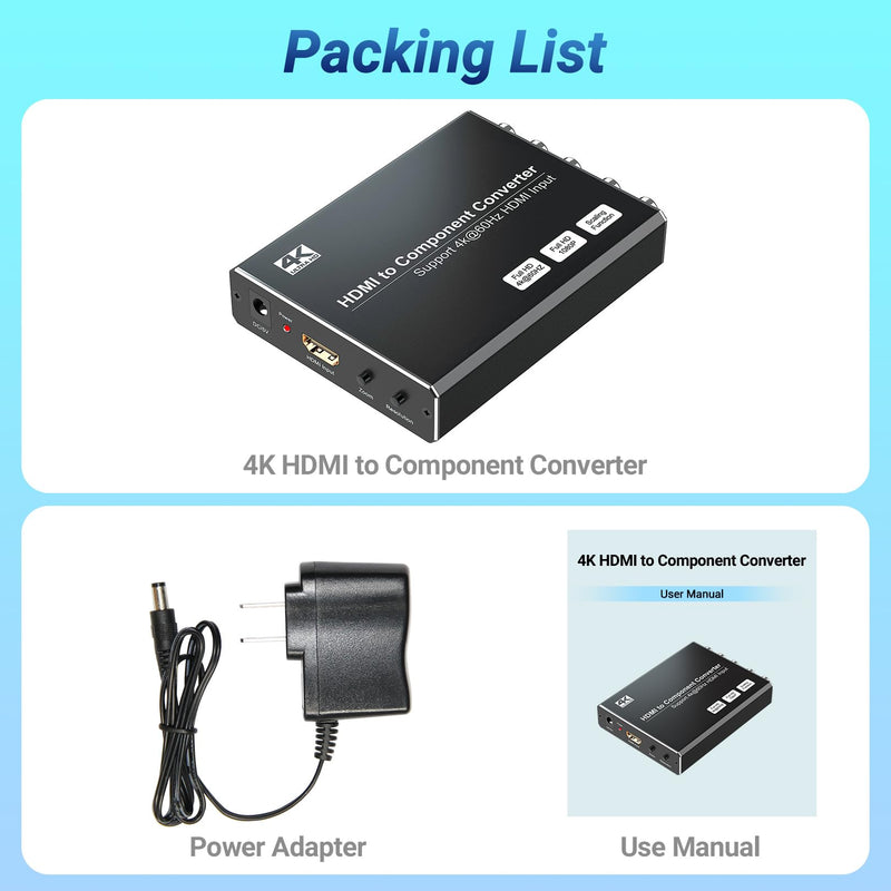 [Australia - AusPower] - 4K HDMI to Component Converter with Scaling Function, HDMI to YPbPr Converter Support 4K/60Hz HDMI 2.0 Input, Support 480i/576i Component Output, Compatible with DVD/PS3/PS4/PS5/Amazon Fire TV Sticks 4K HDMI to Component 