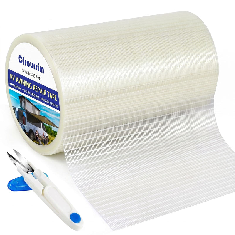 RV Awning Repair Tape, 5" x 39FT Heavy Duty Waterproof Fabric Repair Tape for Camper, Tent, Tarp & Boat Covers, UV Resistant Canvas Patch Tape for Outdoor Tear Repair