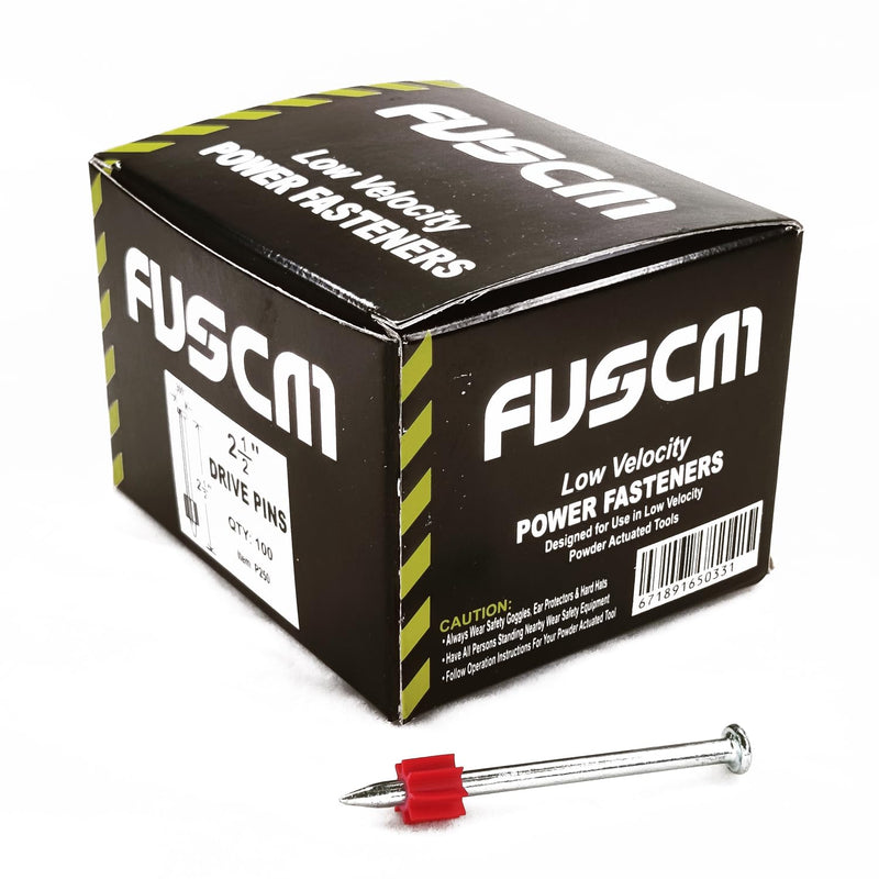 [Australia - AusPower] - 2-1/2" Powder Actuated Fasteners,.300 Head Diameter Drive Pin with red flute, P250, 100pcs/pack 1 2-1/2" 