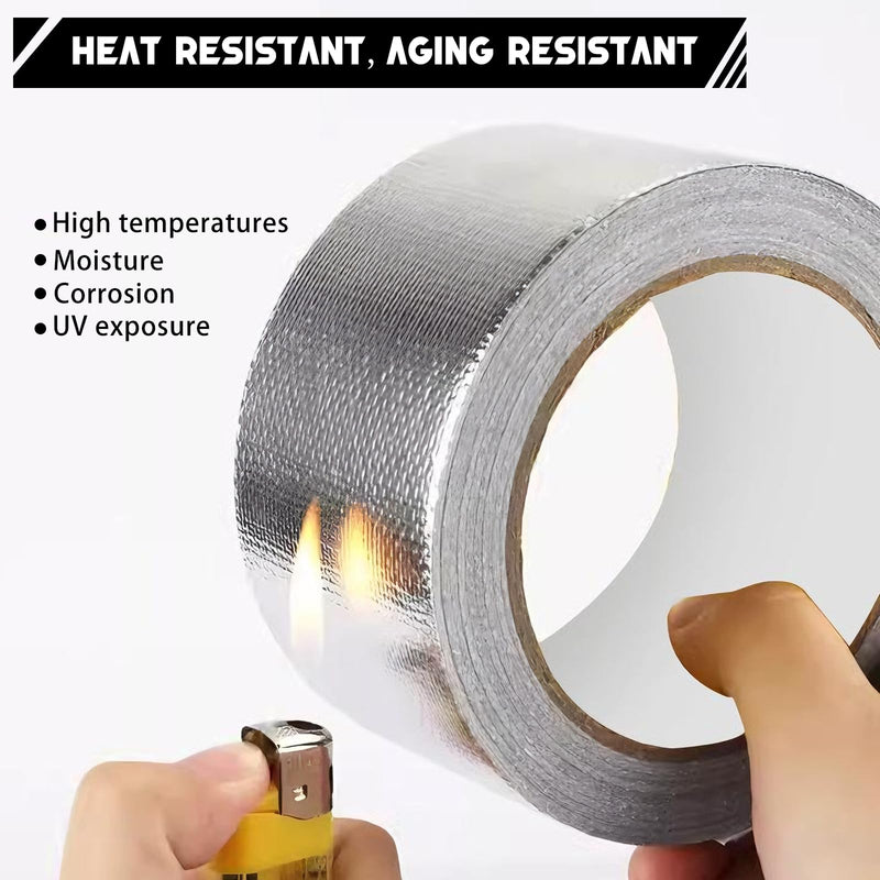 2" x 66 Ft Aluminum Foil Tape, 5.91 mil - Heavy Duty Heat Shield & Thermal Insulation Fiberglass Tape for HVAC Ductwork, Metal Ducts, Dryer Vents, AC Pipes, Exhaust Repair