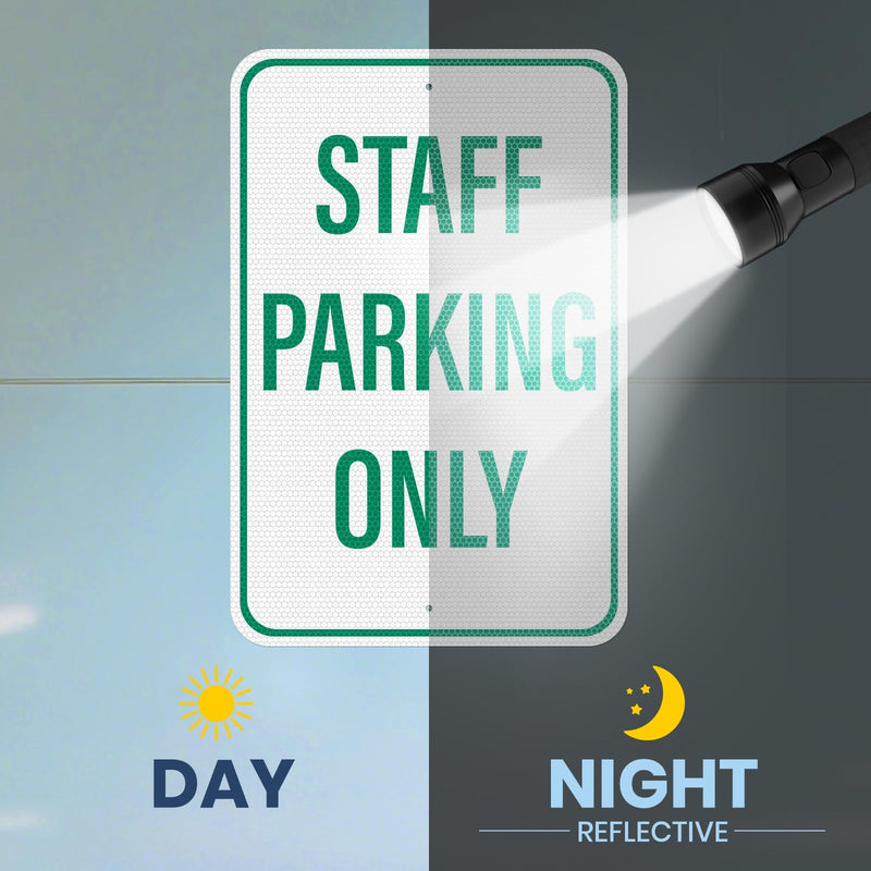 2 Pack Staff Parking Sign 18 × 12 Inches High Reflective Waterproof Aluminum Signage with Pre-Drilled Holes for Office Business Warehouse Private Property