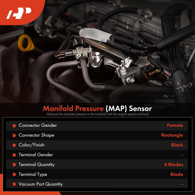 A-Premium Manifold Pressure (MAP) Sensor [4 Pins] Compatible with Volkswagen Jetta Passat 2014-2019, Golf 2015-2018, Golf Alltrack 2017-2019, Golf SportWagen, Tiguan, Beetle, Atlas, GTI & Audi Q5