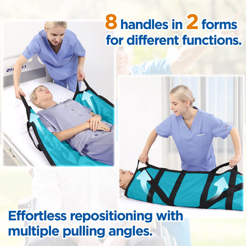 Positioning Bed Pad with Reinforced Handles 48" x 40" Patient Transfer Sheet Aid Assistant for Body Lifting, Turning, Repositioning, for Elderly, Incontinence, Caregiver, Peacock Blue 48" x 40"