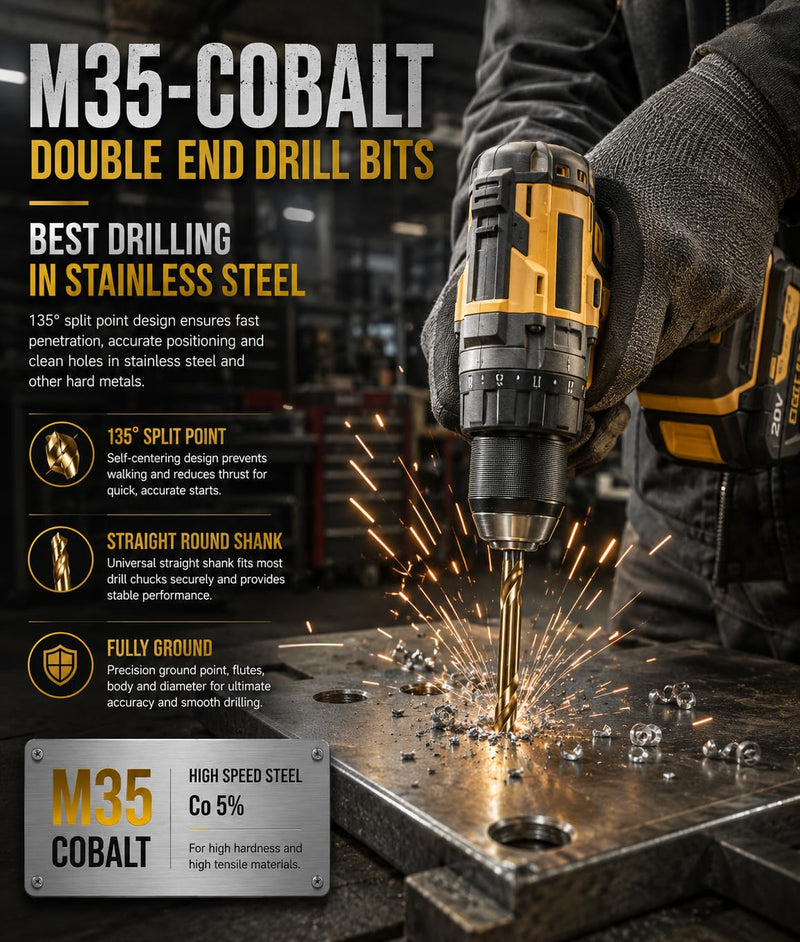 HSS Cobalt Drill Bit Double End 1/4 in. Stubby Body Drill Steel Metal Iron-10Pc 1/4"(10Pcs)